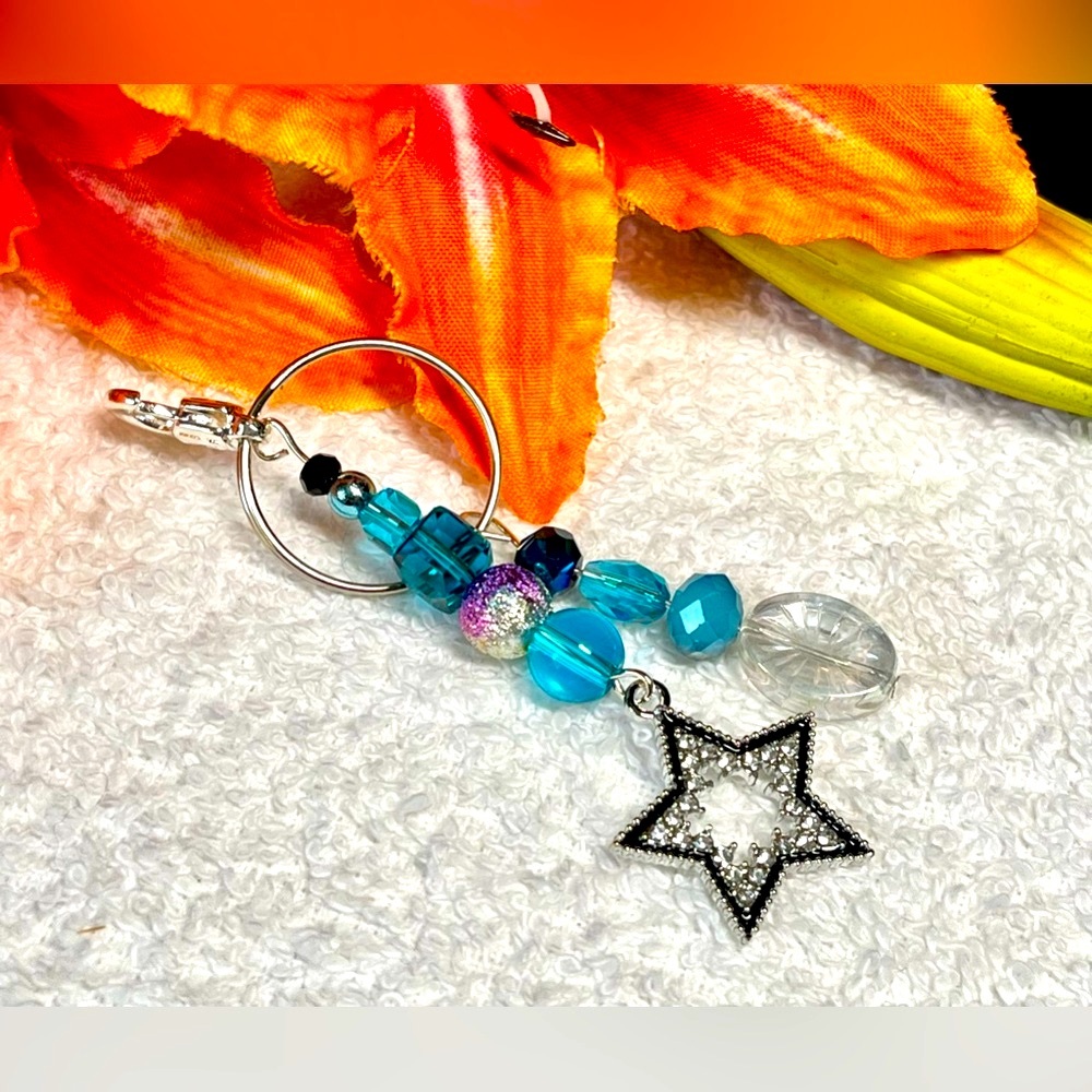 STAR Purse bling keychain with geometric theme-blues
